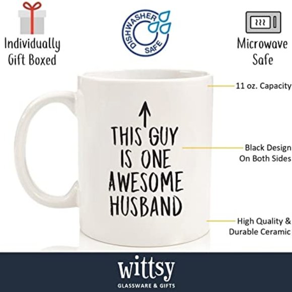 This Guy Is One Awesome Husband Funny Coffee Mug Great Gift Item - Picture 2 of 2